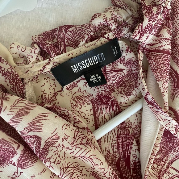 Missguided 4 Red China Print Frill Plunge Smock Dress - Picture 4 of 6